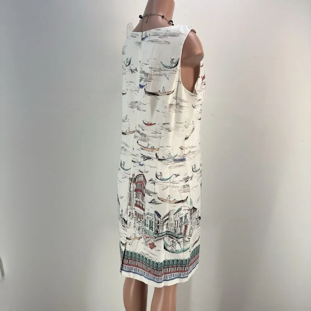 NEW Leslie Fay Venice Gondula Boat White Sleeveless Knee Length Shift Dress 14 - Picture 6 of 17